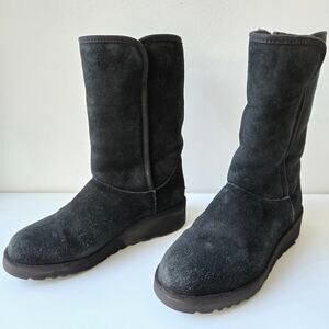 UGG Amie Women's Classic Slim Black Sheepskin Wedge Boots Casual Size US 5 EU 36